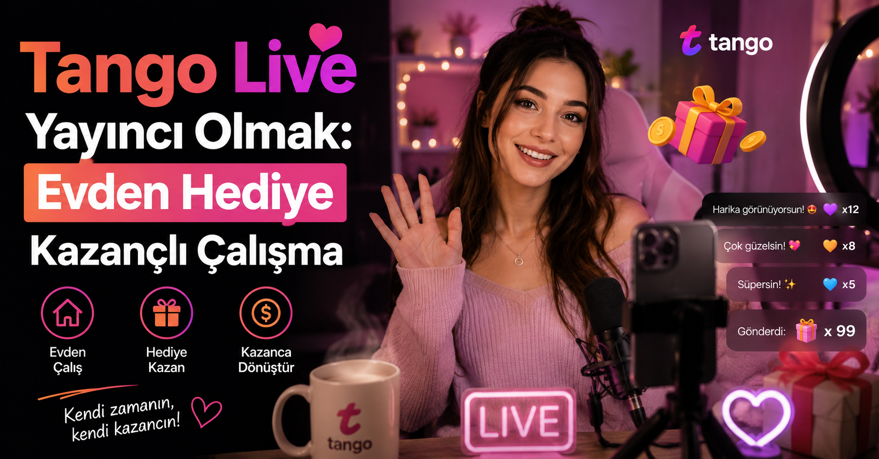 Tango Live Yayıncı Olmak: Evden Hediye Kazançlı Çalışma